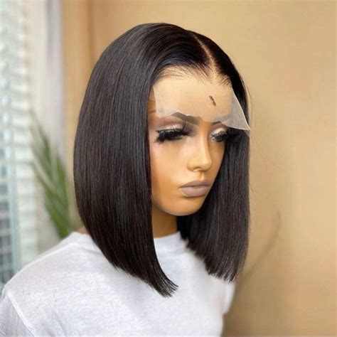 Perruque Bob Lace Wig brésilienne naturelle lisse 5x1 T cheveux