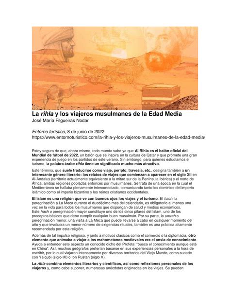 Pdf La Rihla Y Los Viajeros Musulmanes De La Edad Media Entorno