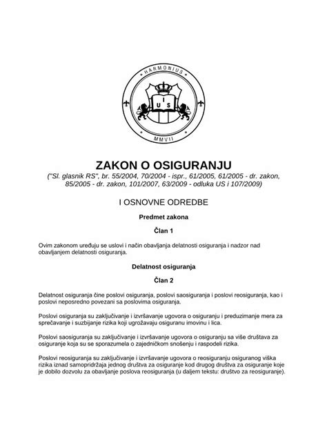 Pdf Zakon O Osiguranju · Na Ugovor O Osiguranju