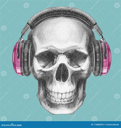 Skull With Headphones Hand Drawn Illustration Stock Illustration