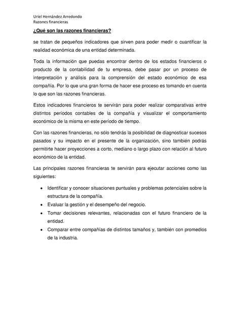 Razones Financieras Razones financieras Qué son las razones