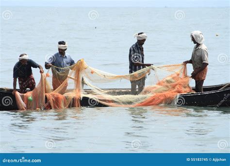 Fishermen Do Fishing By Using Boat And Fishing Net Editorial Image