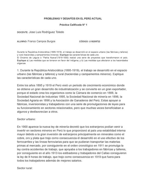 Examen Pc Practica Calificada De Problemas Y Desaf Os En El Per