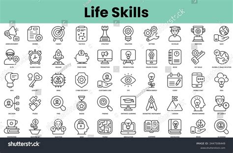 Set Life Skills Icons Linear Style Stock Vector Royalty Free