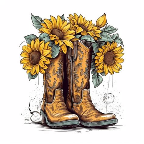 Premium Ai Image A Drawing Of A Pair Of Cowboy Boots With Sunflowers