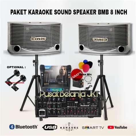 Jual PAKET KARAOKE SOUND SYSTEM BMB SPEAKER 8 INCH AMPLI USB BLUETOOTH