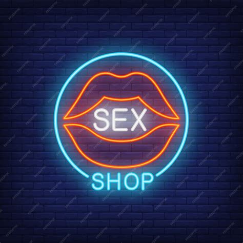 Free Vector Lips With Sex Shop Lettering In Circle Neon Sign On