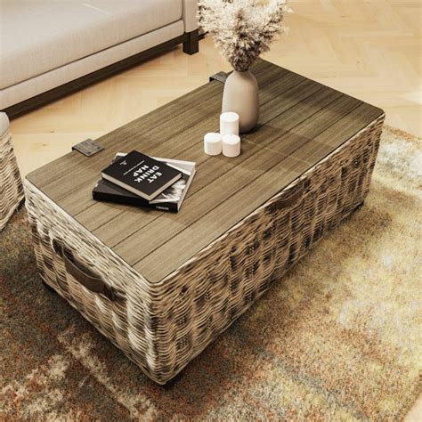 August Grove Belgrade Handmade Kubu Rattan Coffee Table Lift Top