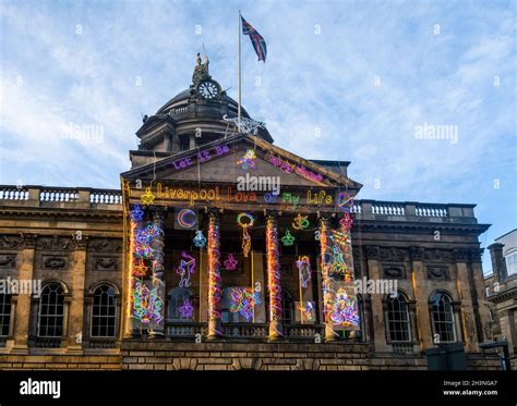 Liverpool Town Hall With River Of Light Street Art Stock Photo Alamy