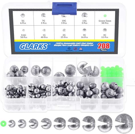 Glarks Pure Lead Round Fishing Weights, 208-Piece