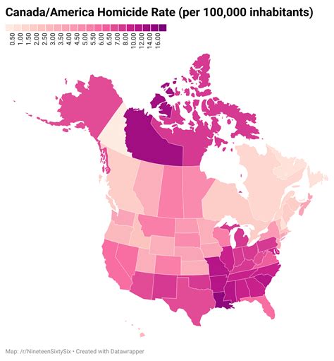 [oc] Canada America Homicide Rate By Province State Per 100 000 Inhabitants Dataisbeautiful