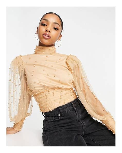 Asos Organza Puff Sleeve Embellished Top In Pink Black Lyst