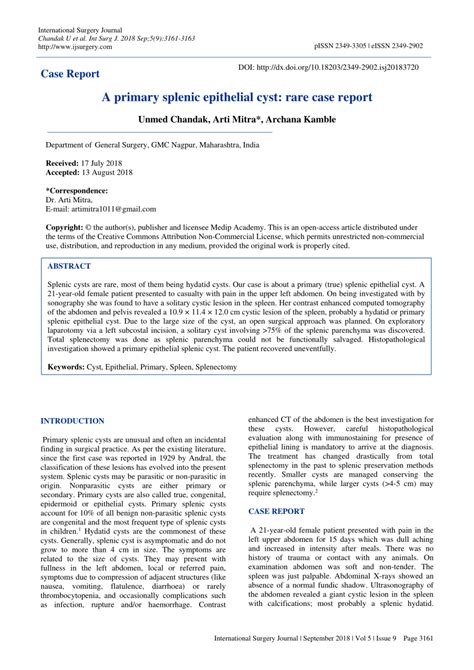 PDF A Primary Splenic Epithelial Cyst Rare Case Report