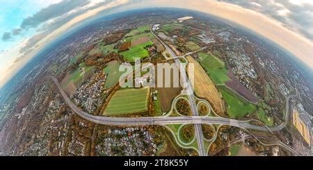 Aerial View Fisheye Image Autobahnkreuz Oberhausen A And A And A