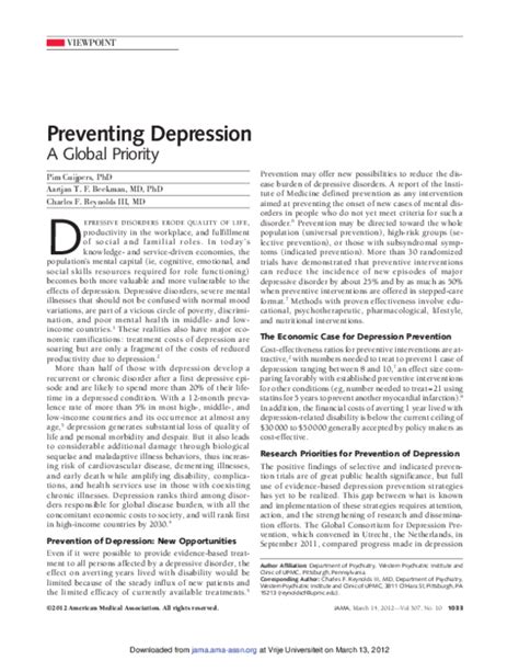 Pdf Preventing Depression Aartjan Beekman