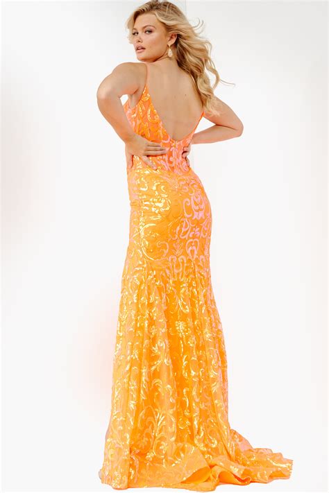 Neon Orange High Slit Plus Size Prom Dress