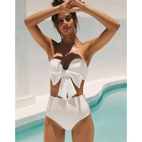 Bikini Con Volantes Para Mujer Traje De Ba O De Cintura Alta Unicolor Sexy Con Realce