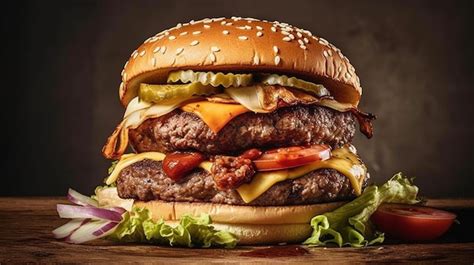 Premium AI Image A Hamburger With A Lot Of Cheese On It