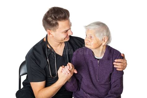 Senior Woman With Carer On Isolated Stock Image Image Of Caucasian