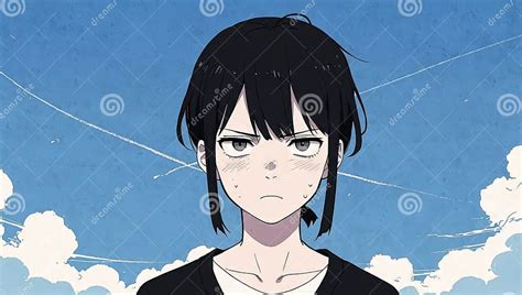 Anime Character With Annoyed Face Sky Background Anime Style Stock