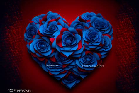 Red and Blue Rose Flowers Heart Shape Background