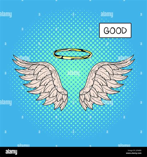 Vector Hand Drawn Pop Art Illustration Of Angel Wings And Nimbus Or Halo At The Top Retro Style