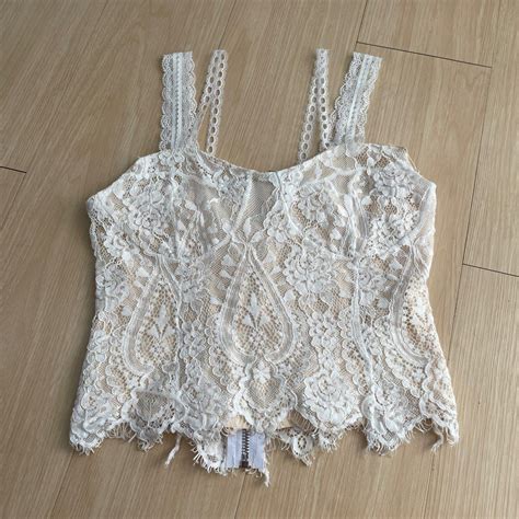 White Lace Nude Cream Tank Top Bustier Sexy Party Beach Club Atasan