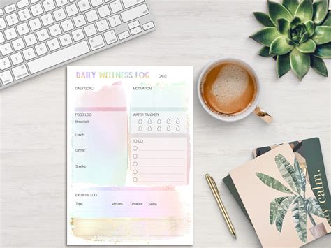 Daily Wellness Tracker Printable, Wellness Log, Exercise Log, Health