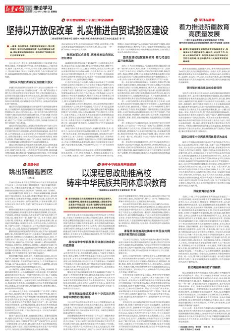 坚持以开放促改革 扎实推进自贸试验区建设 A07理论学习 2024 12 05 新疆日报