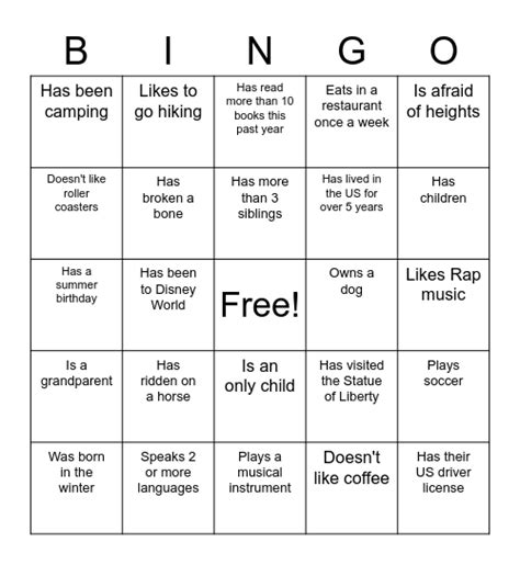 Student Bingo Card