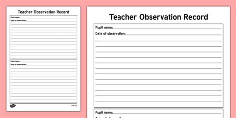 Roi Teacher Observation Record Irish Teacher Made Twinkl