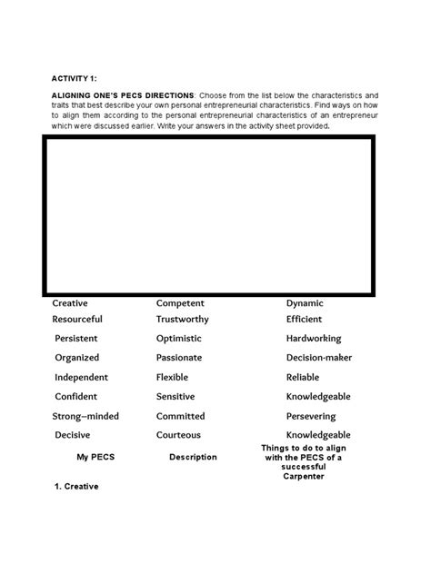 (Template) PECs Activity and Assignments | PDF | Entrepreneurship | Goal