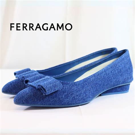 【限定セール】新品・未使用 Ferragamo フェラガモ フラットパンプス 01r302 730613 Blue Denim ブルー デニム