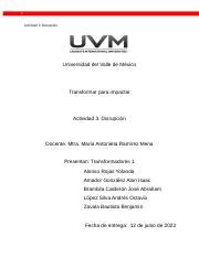 Actividad 3 Disrupción docx 1 Actividad 3 Disrupción Universidad