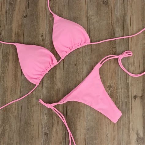 2pcs Sexy Women Summer Swimwear Bikini Set Bra Tie Side G String Thong