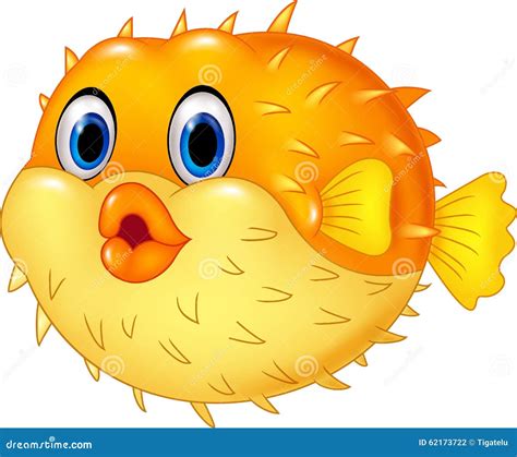 Cartoon Puffer Fish Isolated On White Background Stock Vector