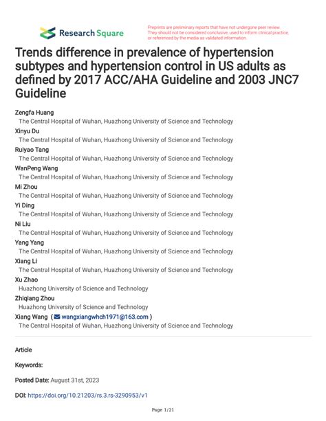 Pdf Trends Difference In Prevalence Of Hypertension Subtypes And