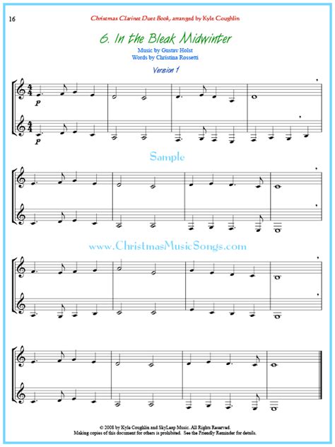 In The Bleak Midwinter Clarinet Duet Free Sheet Music