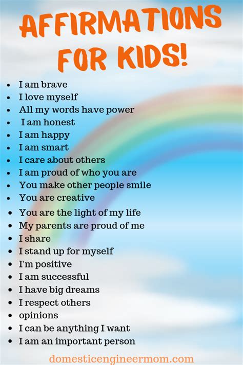 Positive Affirmations For Kids Printable