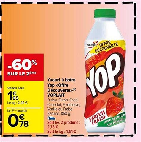 Promo Yaourt à Boire Yop offre Découverte Yoplait chez Carrefour