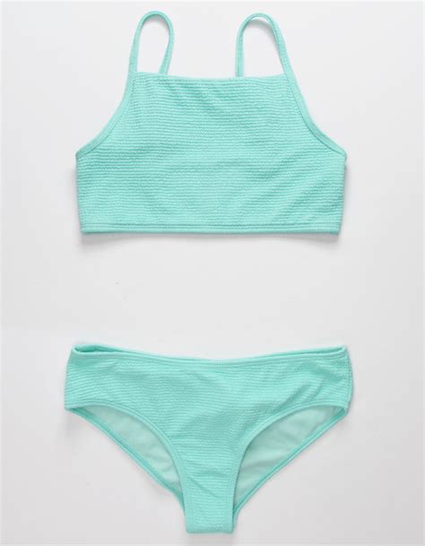 Full Tilt High Neck Textured Girls Bikini Set Mint Tillys