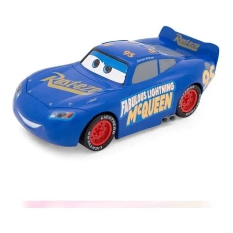 Carrinho Relampago Mcqueen Azul Disney Car Carros Roda Livre Cm