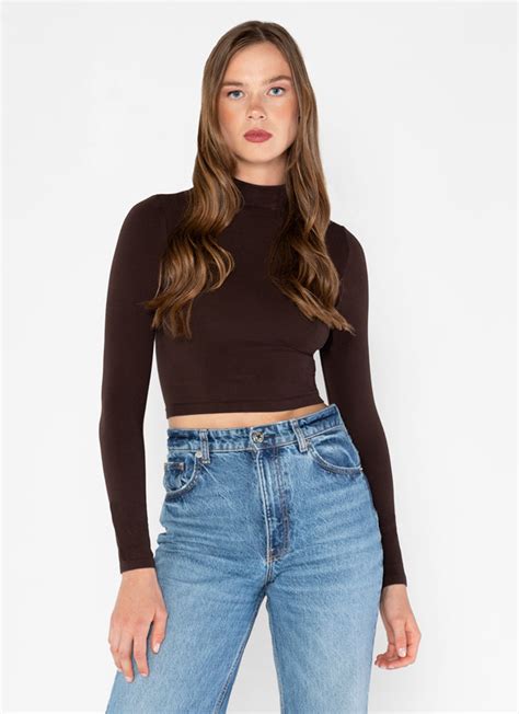 Bamboo L S Crop Mock Neck Top Buy Cest Moi Usa