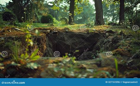 Open Grave Coffin In Pit Flowers Roses On Roof Of Tomb Cartoon