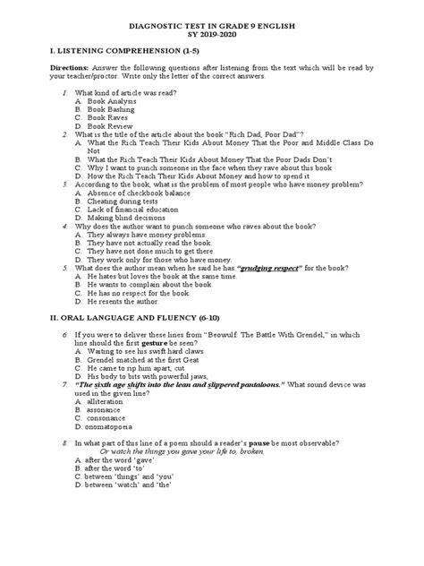 1st Periodic Test English 9 Pdf Ellipsis Cherry