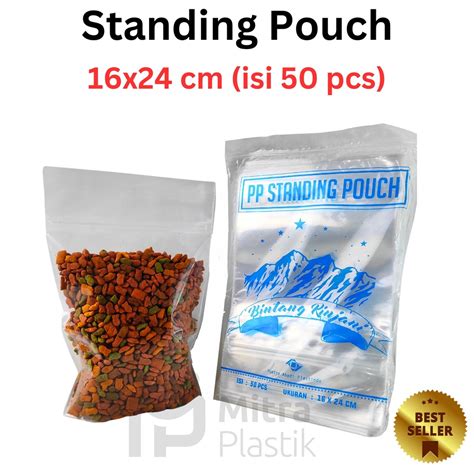 Jual Standing Pouch 16x24 Isi 50 Pcs Plastik Klip Berdiri 16 X 24