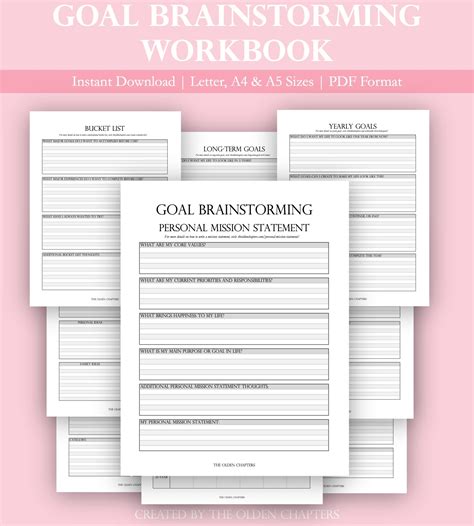 Goal Brainstorming Workbook Printable Goal Setting Workbook Yearly