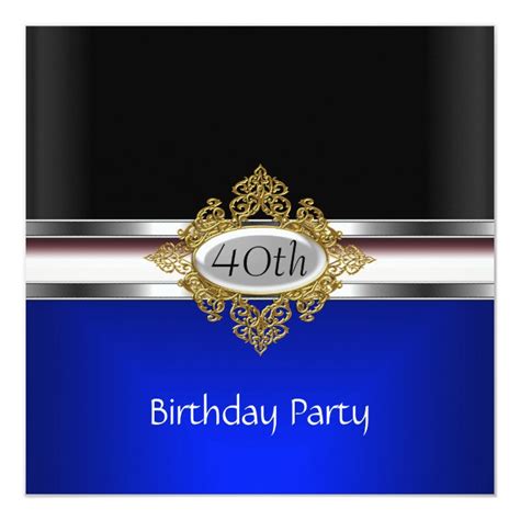 Black Silver 40th Birthday Party Black Royal Blue Invitation