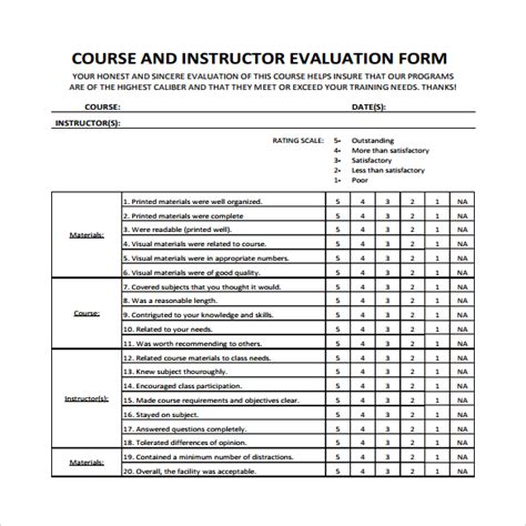 Free 7 Sample Instructor Evaluation Form Templates In Pdf