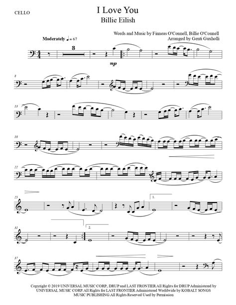 Billie Eilish – I Love You (Cello Solo) – Littlesheetmusic